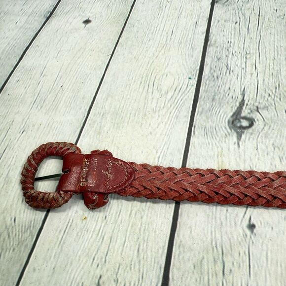 Vintage Red Woven Leather Belt Women Size Large Braided Boho Adjustable 43\